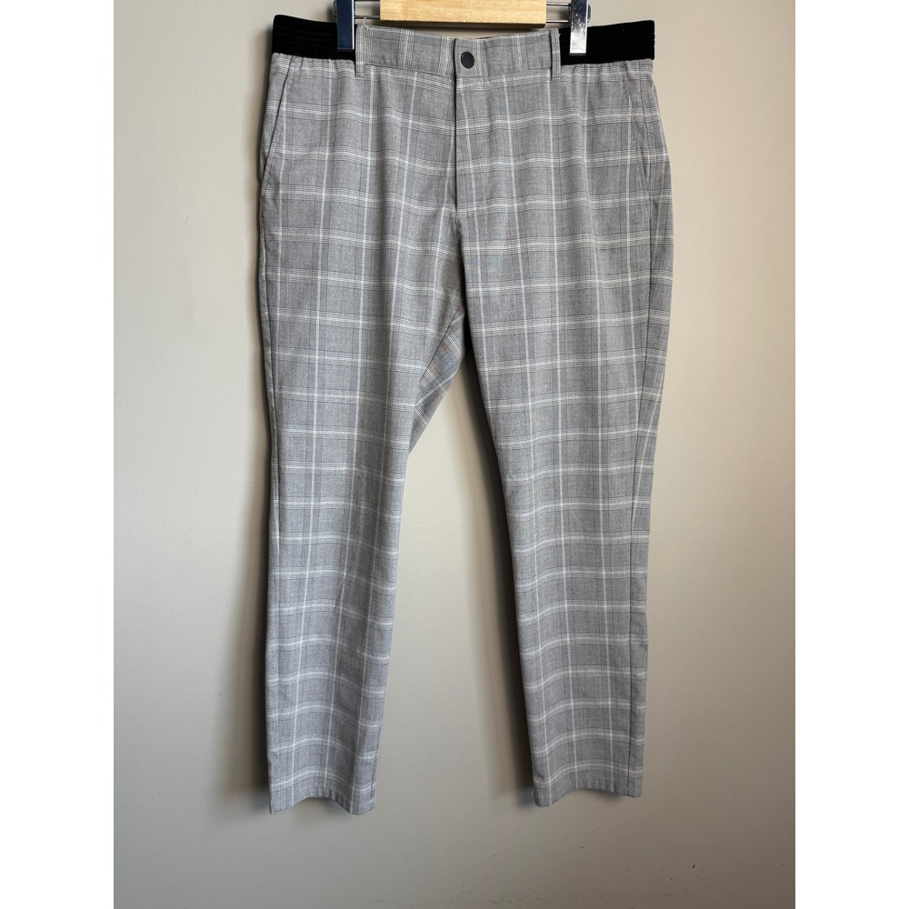Zara Mens Plaid Tapered Chino Pants Grey White Check Preppy Office Trousers